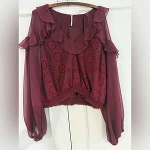 Elegant Free People Burgundy Ruffle Blouse